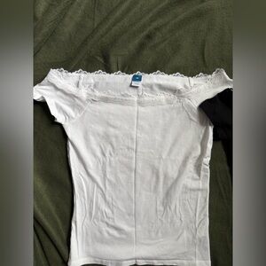 White and Black Off-Shoulder Lace Trim Women's Top